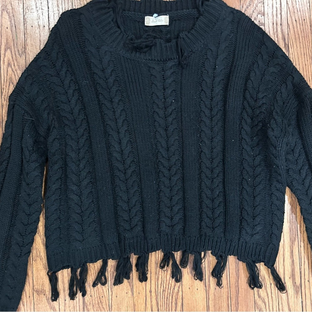 Altar'd State Black Fringe Cable Knit Sweater - Picture 2 of 7